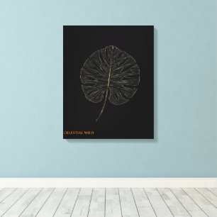Canvas Golden Monstera Leaf Modern Noir Decor