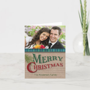 Canvas Green and Aqua Plaid Christmas Photo Card