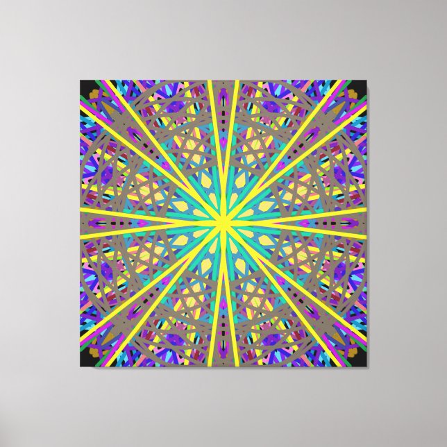 Canvas Kaleidoscope Star, Purple Yellow Green Art (Front)