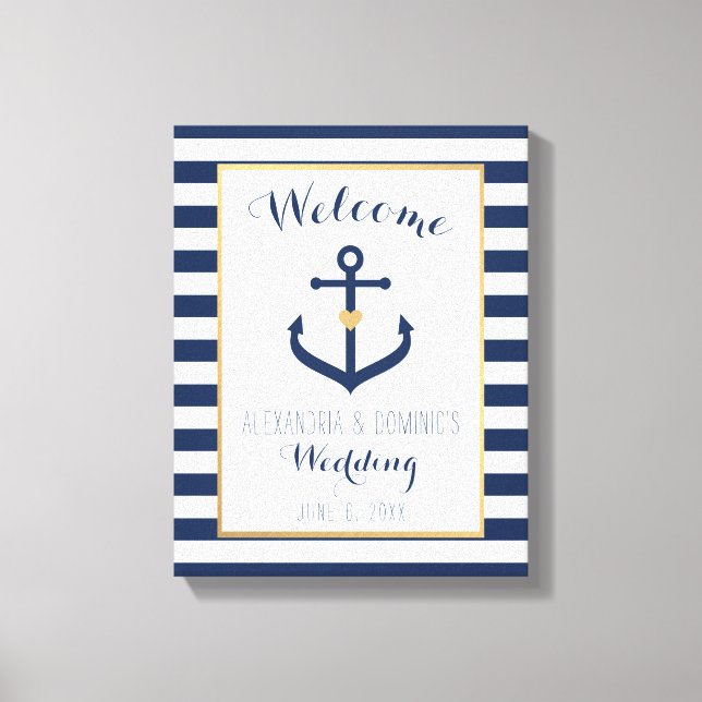 Canvas Nautical themed Wedding Welcome Sign - Navy (Front)