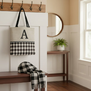 canvas plaid monogram tote bag