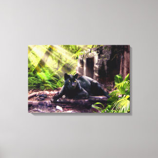 Canvas Print black Leopard and Temple