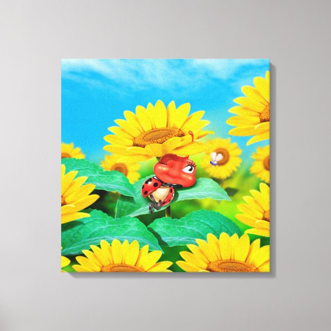 Canvas print cute sleepy Ladybug in sunflowers (Front)