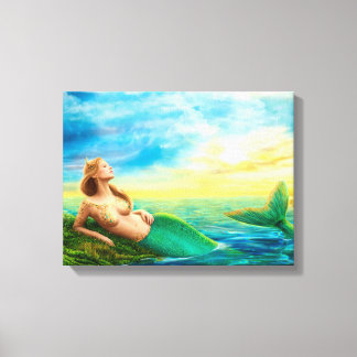 Canvas Print Fantasy mermaid on sunset