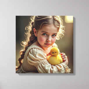 Canvas Print (Little Girl and Duckling)