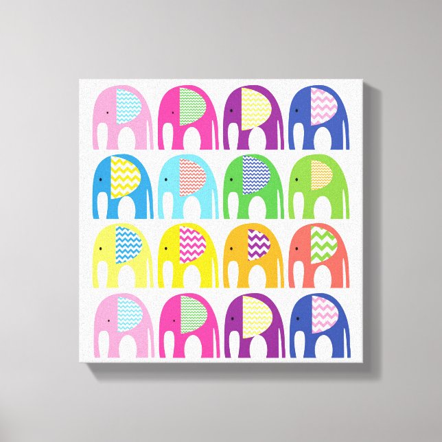 Canvas Print - Multi Coloured Elephants (Front)