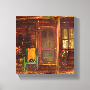 Canvas Print of Oil Painting of Rustic Cabin Porch