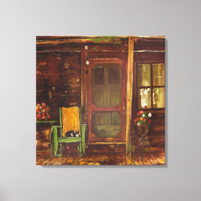 Canvas Print of Oil Painting of Rustic Cabin Porch (Front)