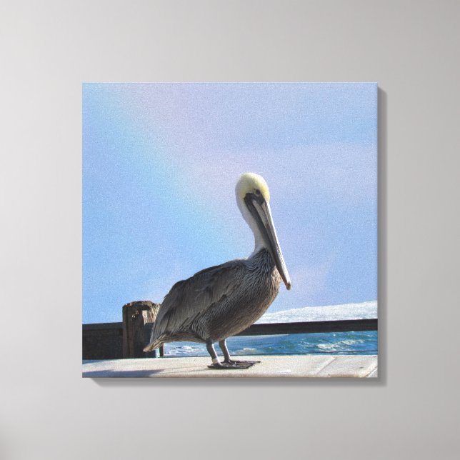 Canvas Print - Pelican on Pier (Front)