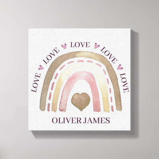 Canvas Print - Rainbow Hearts Gold Plum (Front)