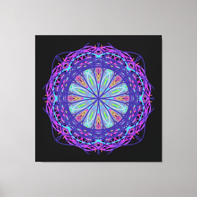 Canvas, Purple Pink Black Kaleidoscope Mandala Art Canvas Print (Front)