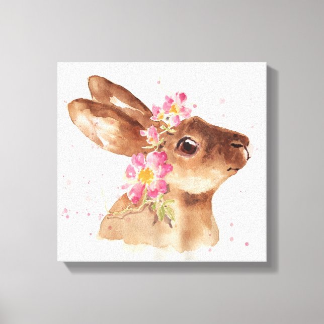 Canvas - Rabbit with Dogrose Wreath Print (Front)
