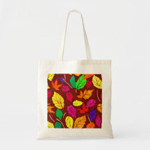 Canvas Tote Fall Leaves on a Maroon Background