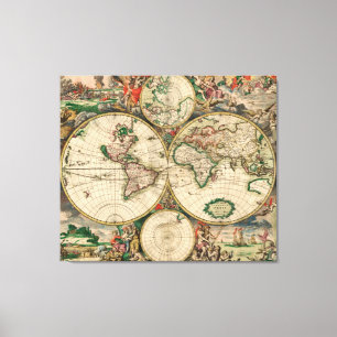 Canvas Vintage World Map 1689 Print