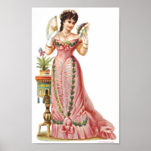 CANVAS WALL ART VICTORIAN ERA FRENCH LADY WITH FAN