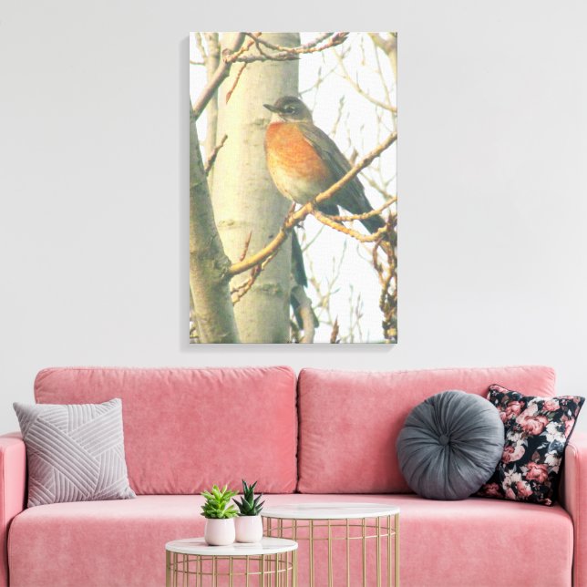 Canvas - Winter Robin on Branch Print (Insitu(LivingRoom))
