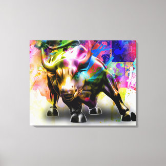 Canvas with Bull Image in Street Art Style Print