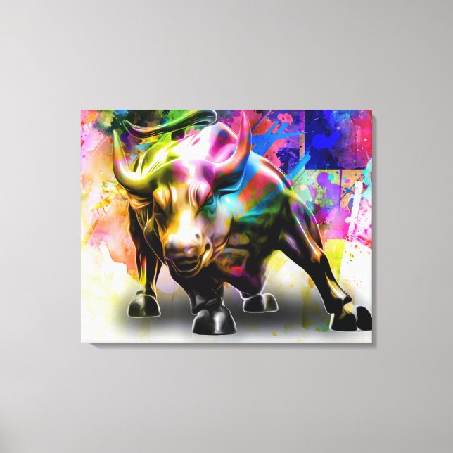 Canvas with Bull Image in Street Art Style Print (Front)