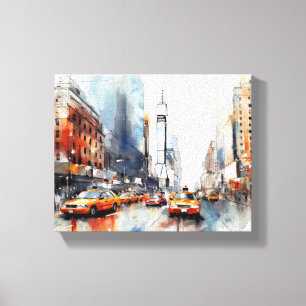 Canvas with New York City, painted landscape. Print
