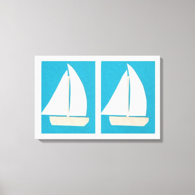 Canvas with Sailboats on a Turquoise Background Print (Front)
