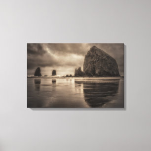 Canvas Wrap: Haystack Rock And Needles Toned Print