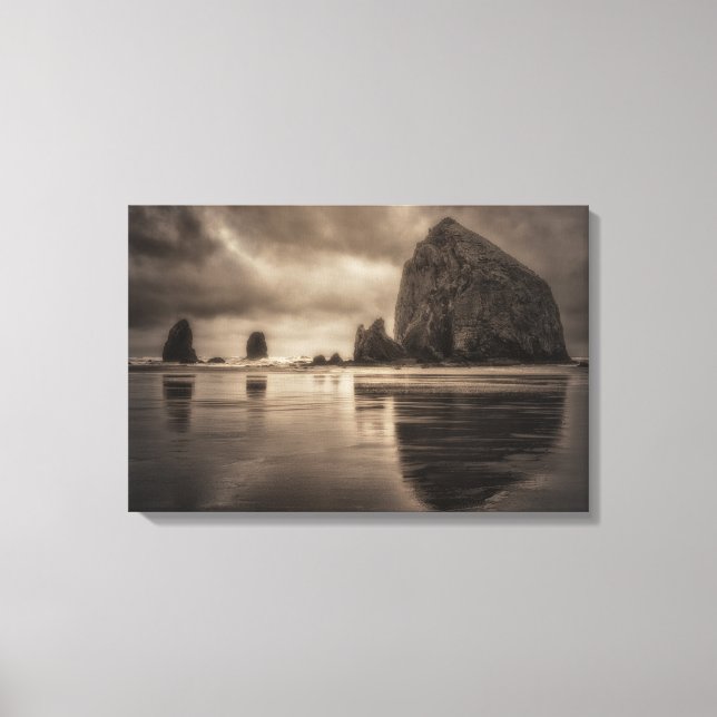Canvas Wrap: Haystack Rock And Needles Toned Print (Front)