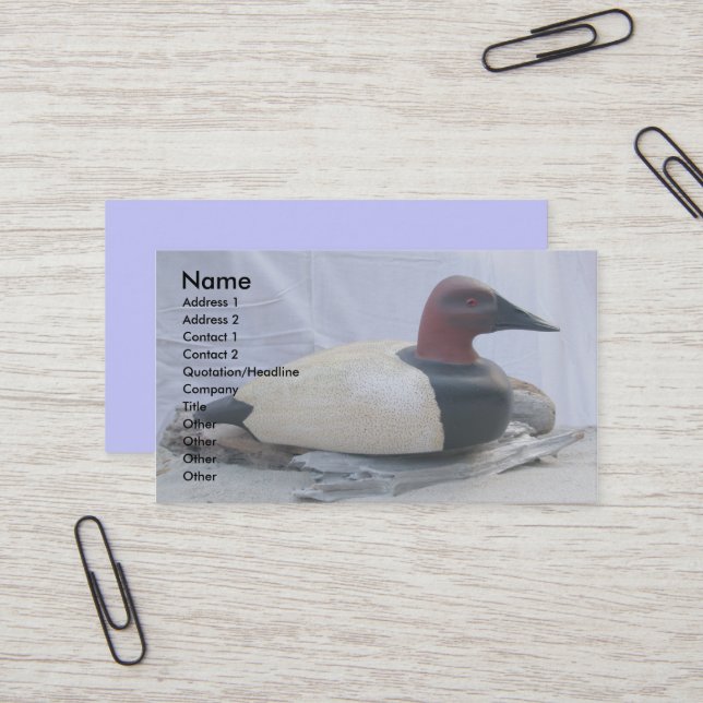 Canvasback Decoy #1 Business Cards (Front/Back In Situ)
