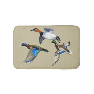 Canvasback, Mallard and Wood Ducks Flying Bath Mat