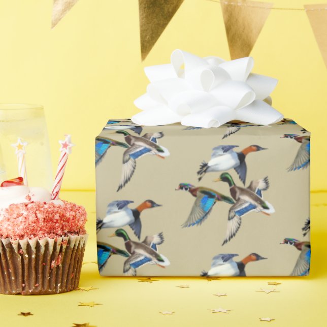 Canvasback, Mallard and Wood Ducks Flying Wrapping Paper (Birthday Party)