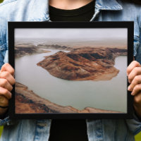 Canyon and river drone photography. Mountain cliff