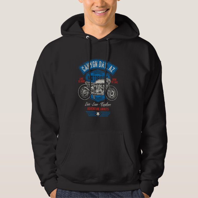 Canyon Day AZ USA Distressed Style Motorcycle Desi Hoodie (Front)