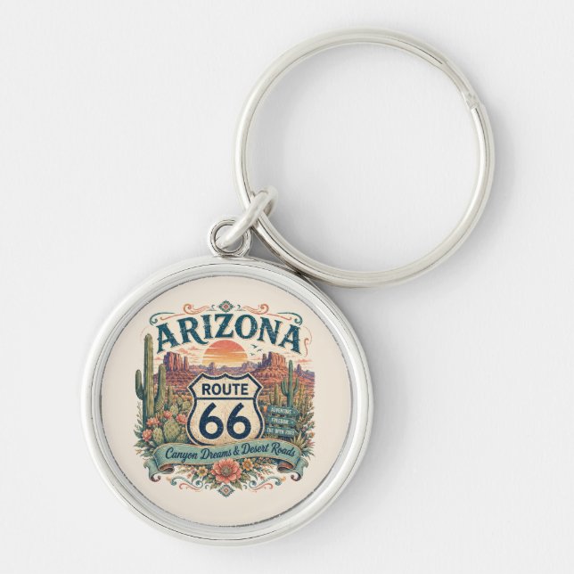 Canyon Dreams Route 66 Desert Boho Charm Key Ring (Front)