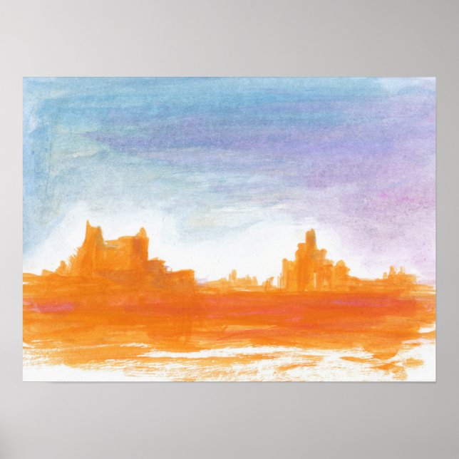 Canyon Landscape Orange blue Abstract painting art Poster (Front)