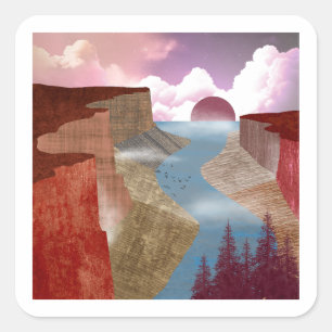 Canyon Ocean Landscape Square Sticker