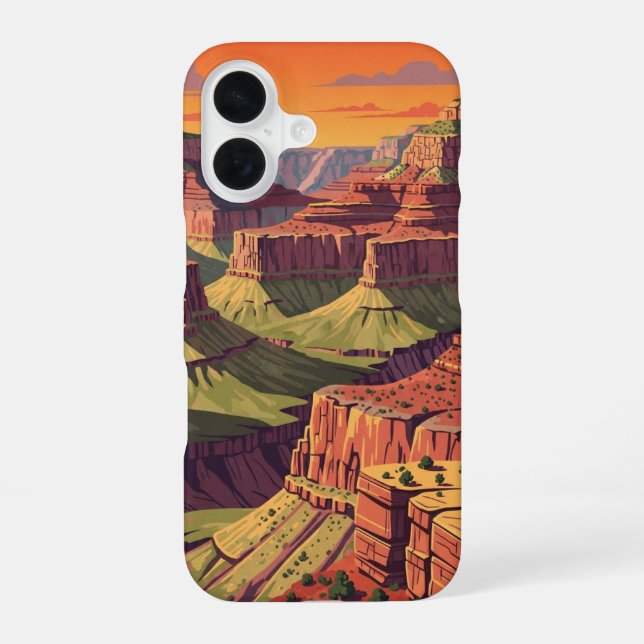 Canyon Rétro au Coucher du Soleil iPhone 16 Case (Back)