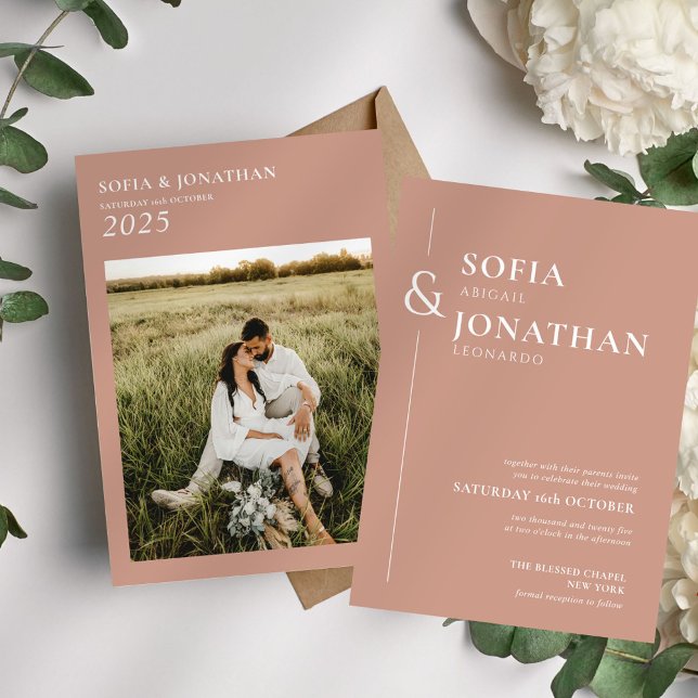 Canyon Rose Minimalist Wedding Photo Invitation (Creator Uploaded)