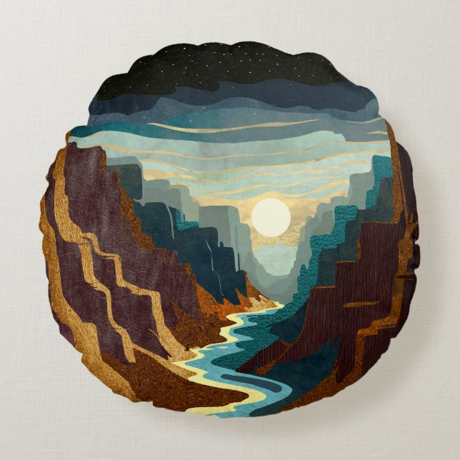 Canyon Sunset Landscape Round Cushion (Front)