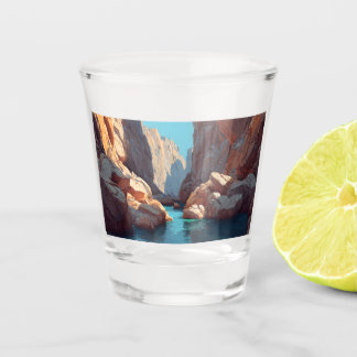 Canyon with river illustration shot glass