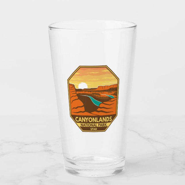 Canyonlands National Park Sunset Retro Emblem Glass (Front)