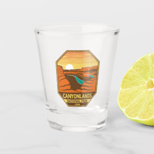 Canyonlands National Park Sunset Retro Emblem Shot Glass