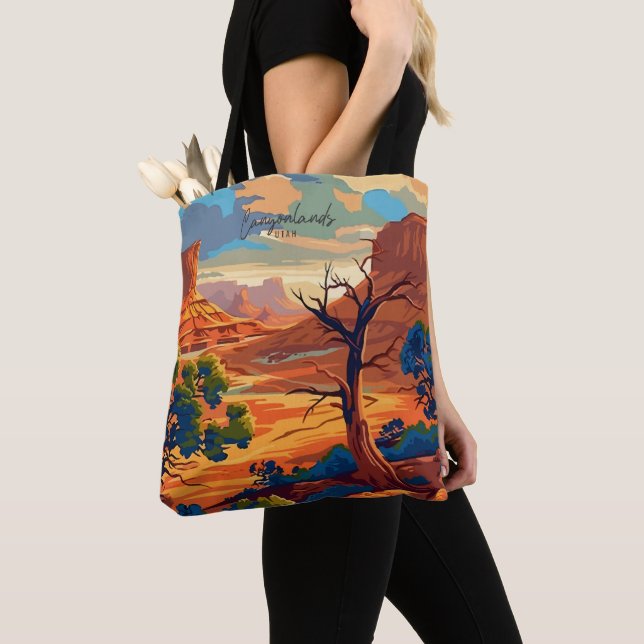 Canyonlands Utah Vintage Art Travel Illustration Tote Bag (Close Up)