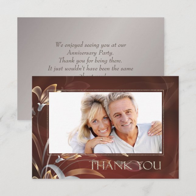 Caoba Floral Anniversary Thank You Photo Card (Front/Back)