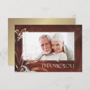 Caoba Gold Floral Anniversary Thank You Photo Card