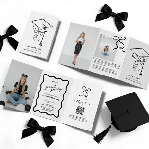 Cap and Bow Graduation Tri-Fold Invitation