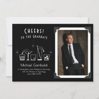 Cap and Cocktail Graduation Announcement Black