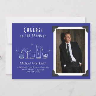 Cap and Cocktail Graduation Announcement Blue
