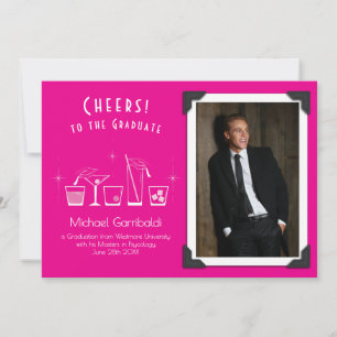 Cap and Cocktail Graduation Announcement Pink