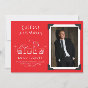 Cap and Cocktail Graduation Announcement Red