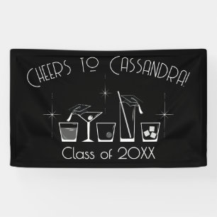 Cap and Cocktail Graduation Party Black Banner