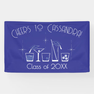 Cap and Cocktail Graduation Party Blue Banner